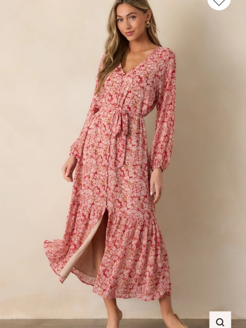 Z SUPPLY Della Cranberry Floral Maxi Dress Tiered V-Neck Long Sleeve NWT Medium - Picture 3 of 15